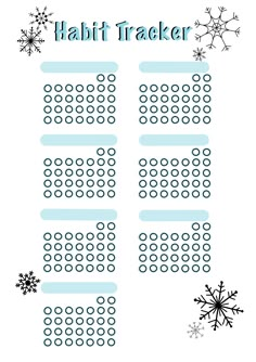 a printable habit tracker with snowflakes on the side and words that read habit tracker