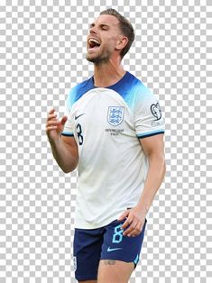 a male soccer player with his mouth open and wearing blue shorts, hd png