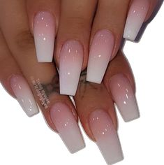 Pink White Nails, Coffin Nails Ombre, Pink Coffin, Pink Ombre Nails, Ombre Nail, Long Nail Designs, French Tip Acrylic Nails, Ombre Nail Designs