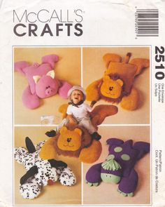 a child's stuffed animal sewing pattern for stuffed animals, including teddy bears and other toys