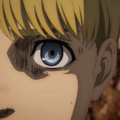 an anime character with blonde hair and blue eyes looks at the camera while staring into the distance