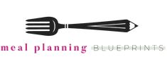 the logo for meal planning blueprints with a fork sticking out of it's center