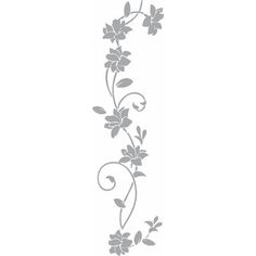 a white wall with grey flowers and vines on the bottom, in front of a white background