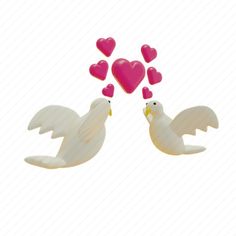 two white doves with red hearts flying in the air