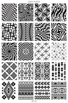 black and white abstract patterns on a white background