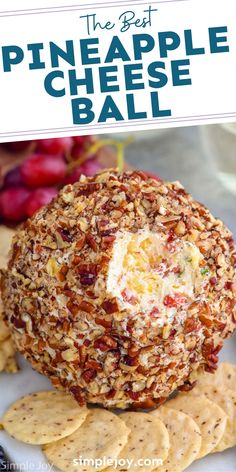 the best pineapple cheese ball on a plate with crackers