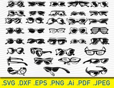 Sun Glasses Illustration, Fashion Stencil, Drawing Sunglasses, Sunglasses Tattoo, Sunglasses Drawing, Glasses Clipart, Glass Clipart, Glasses Tattoo, Card Painting