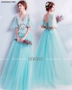 Light Blue V-neck Dress For Banquet, Blue V-neck Gown For Prom Season, Formal Light Blue V-neck Evening Dress, Light Blue V-neck Dress For Prom, Light Blue V-neck Party Gown, Light Blue V-neck Evening Gown, Light Blue V-neck Gown For Prom, Light Blue V-neck Bridesmaid Dress, Spring Bridesmaid Gown With V-neck