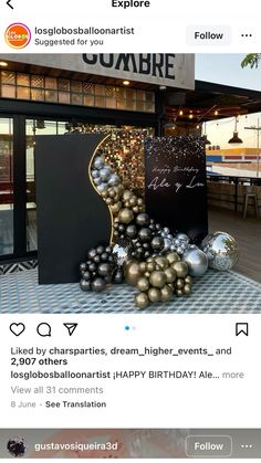 an instagramted photo of a birthday party with balloons and confetti on the table