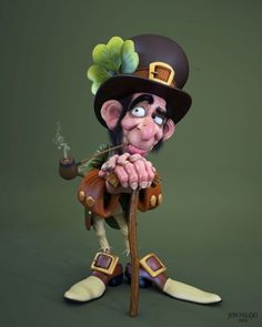 a cartoon character wearing a hat and holding a pipe with one hand while standing on the ground