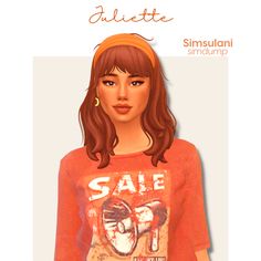 a woman wearing an orange shirt with the words sale on it