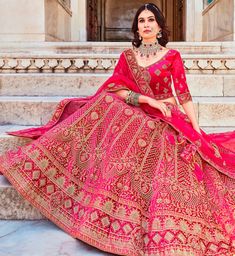 Women Girls Designer Indian wedding Lengha Choli Party Wear Indian Bridal Outfits Lehenga Ready to Wear in Red,Pink and God Indian Wedding Lengha, Blouse Designs Saree, Choli Blouse Design, Embroidered Bridal Lehenga