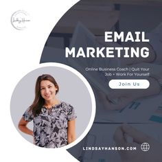 the email marketing flyer is shown with an image of a woman smiling and looking at the camera