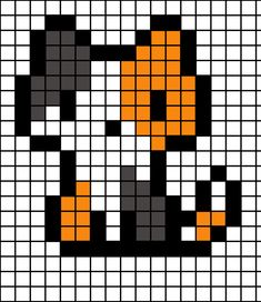 an orange and black cat is shown in the middle of a cross stitch pattern with squares