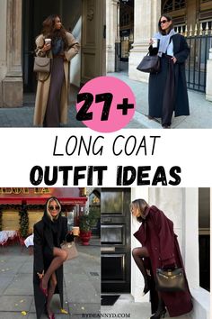 long coat Winter Outfits Trench Coat, Long Coat Outfits, Trench Coat Aesthetic, Long Trench Coat Outfit, Long Coat Style, Long Coats For Women, Coat Aesthetic, Trench Coat Fashion, Outfit Trench