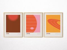 three posters with different shapes and sizes on them