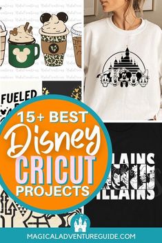 If you want some fun Disney projects for your Cricut, we're sharing our favorite designs! Whether you want to make shirts, cups, mugs, Minnie or Mickey ears, and more, there are so many fun craft options to choose from! Adult Disney Shirts Cricut, Disney Sweater Cricut, Cute Disney Sayings For Shirts, Disneyland Diy Shirts, Disney Sayings For Shirts, Funny Disney Shirt Ideas, Diy Disney Tshirt, Disney Shirts With Cricut, Disney Trip Cricut Projects