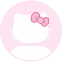 an image of a hello kitty sticker in the shape of a circle with a bow on it