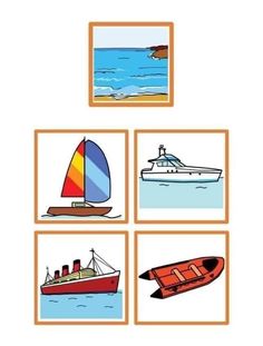 four pictures with different types of boats in them