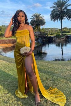 pleated high slit yellow strapless long prom dress Draping Corset, Yellow Prom Dresses, Yellow Prom Dress, Yellow Prom, Gown Gold, Gold Evening Dresses, Gold Prom Dresses, Strapless Prom Dress, Honey Yellow