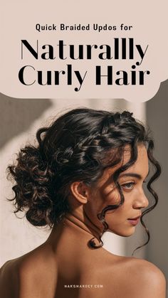 Stay stylish with quick braided updos for naturally curly hair. Visit our site for fast and easy braided updo tips. Save this pin for your next hairstyle!  #QuickBraidedUpdos #CurlyHair #EasyStyles Hoco Hairstyles Updo Curly Hair, Bridesmaid Hairstyles Braid Updo, Natural Curls Hairstyles Updo, Curly Half Updos For Medium Hair, Curly Romantic Updo, Curly Braid Updo, Partial Updo For Curly Hair, Short Curly Hairstyles For Wedding Bridesmaid Hair, Low Curly Updo