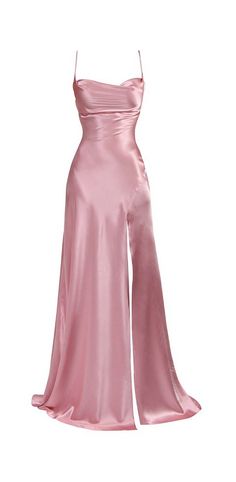 Simple Pink Spaghetti Straps Long Prom Dress with Split Prom Dress With Split, Rose Simple, Pink Spaghetti, Prom Dress Inspo, Dress With Split, Classy Prom Dresses, 파티 드레스, Pink Prom, Prom Dress Inspiration