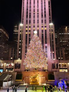 a large christmas tree in the middle of a city