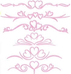 pink hearts and scrolls on white paper