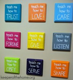 colorful magnets with words on them that say teach me how to love