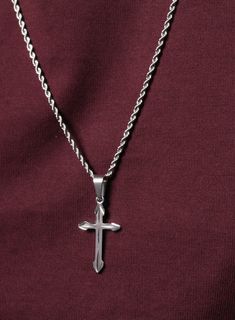 Cross Necklace For Men, Aesthetic Galaxy, Mens Silver Jewelry, Silver Cross Pendant, Necklace For Men, Stainless Steel Pendant, Silver Cross, Chains For Men, Rope Chain