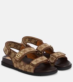 Double G canvas sandals in beige - Gucci | Mytheresa High Gladiator Sandals, Gucci Sandals, Canvas Sandals, Fashion Shoes Sandals, Silver Sandals, Classic Bags, Cute Sandals, Evening Shoes, Designer Sandals