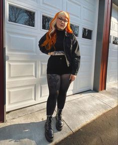 Black Shorts Goth Outfit, Goth Outfits Doc Martens, Casual Fall Goth Outfits, Gothic Fall Outfits Plus Size, Punk Concert Outfit Winter, Soft Goth Outfits Fall, Rock En Español Outfit, Trending Plus Size Fashion, Dark Aesthetic Outfits Plus Size