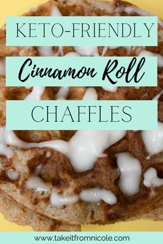 keto - friendly cinnamon roll chaffles with icing on top