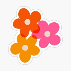 three flower stickers on a white background with pink, orange and yellow flowers in the center