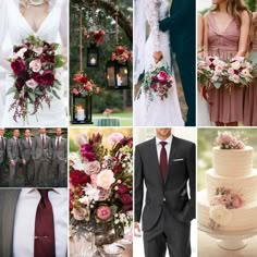 a collage of wedding pictures with flowers and grooms