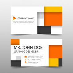 two business cards with orange and gray squares