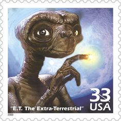 a postage stamp with an image of a alien