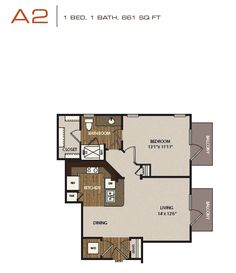 the floor plan for a 2 bedroom, 1 bath apartment with an attached kitchen and living room