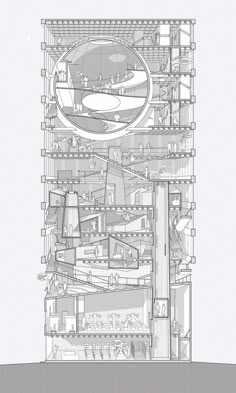 an architectural drawing of a building with multiple levels and sections that are connected to each other