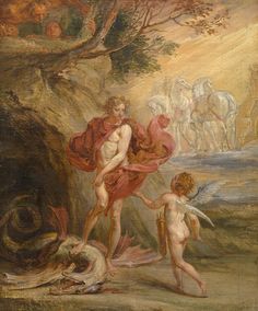 Jan Boeckhorst, 'Apollo and Python', 17th century, Museum of Fine Arts Ghent. #mskgent 17th Century Paintings, God Aesthetic, Golden Arrow, God Of Music, Ancient Greek Mythology, Strange Magic, Greek And Roman Mythology