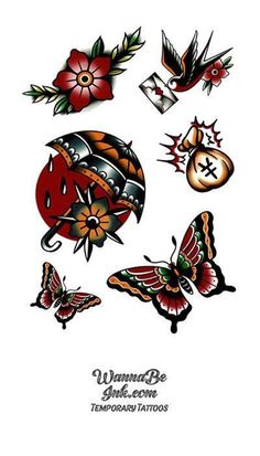 "ÔªøRed Butterfly Flowers Swallow And Black Umbrella Best Temporary Tattoos perfect for the wanna-be tattoo enthusiast. Whether you are looking for a pain-free approach to tattoos or simply want to test drive the real thing before committing, you're in the right place.  Attributes      Size: 8.25\" x 5.75\" (HxW)    Style: Half Arm Temporary Tattoos    Duration: 10-25 Days (depending on care)  Pain-Free  Certified Non-Toxic" Wicca Tattoo, Piece Tattoo, Traditional Rose, Arm Temporary Tattoos, Epic Tattoo, Traditional Roses