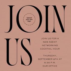 a pink and black poster with the words join us for a new agent networking cocktail hour