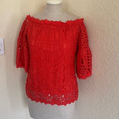 A’gaci Nwt Red Lace Crochet Top With 18” Zip Back Drop Pompom Sleeve Measuring 9” From Underarm. Solid Red Attached Cami Underneath Width Is 18” Perfect For Summer! Fitted Lace Top With Crochet Trim, Fitted Red Top With Lace Trim, Fitted Red Tops With Lace Trim, Red Fitted Lace Top, Fitted Red Lace Top, Fitted Crochet Trim Blouse, Fitted Blouse With Crochet Trim, Fitted Crochet Trim Top For Party, Fitted Crochet Trim Party Top