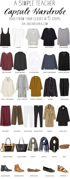 A simple Teacher capsule wardrobe in 5 steps Built from your closet #capsule #capsulewardrobe #teacherwardrobe Teacher Capsule Wardrobe, Teacher Wardrobe, Mode Tips, Looks Pinterest, Teaching Outfits, Teacher Outfit, Summer Work Outfits