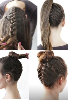 hair tutorials for medium hair Reverse French Braids, Sanggul Modern, Fishtail Braid, Hair Tutorials For Medium Hair, Prom Hairstyles, Hair Bun