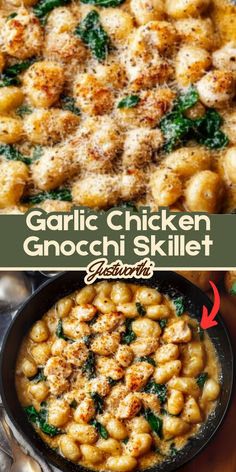 garlic chicken gnocchi skillet with spinach and cheese