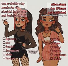 two girls with different types of clothes and their names