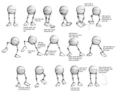 an animation character's legs and feet are shown in different positions, including the foot