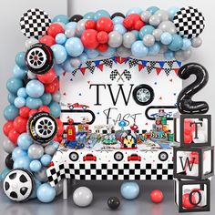 PRICES MAY VARY. COOL RACE CAR PARTY DECORATIONS KIT: Our two fast birthday decorations set includes 115 latex balloons (5"+10"+12", 5 colors), a two fast backdrop and a race car table cloth, 3 baby boxes with 3 letters, 2nd birthday crown, 1 racing foil balloon set with 2 checkered balls, 2 red tires, 1 gold tire, 2 wheels, 1 number "2", plus 3 tools. Have a race car themed birthday party for your boys UNIQUE DESIGN IN COZY COLOR: We adjusted the color scheme many times and designed 5 colors. B 2 Fast Birthday Theme, Two Fast Birthday Decor, 2 Year Birthday Theme Boy, Two Year Old Birthday Party Boy, Two Fast Birthday Party Boy, 2 Fast Birthday Party, Fast Birthday Decorations, Car Themed Birthday Party, Car Themed Party