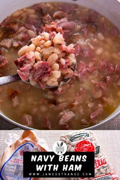 the soup is prepared and ready to be eaten in the pot, with meat on top